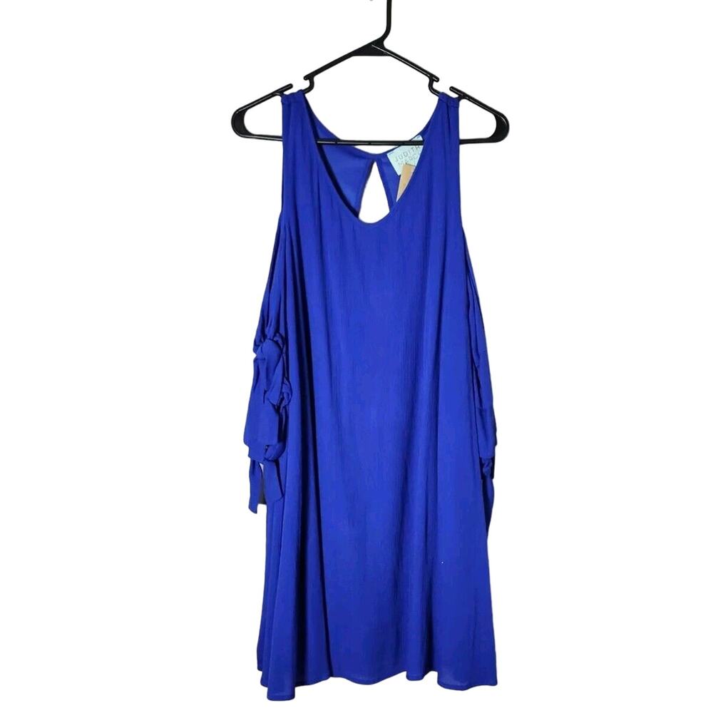 Judith March Mini Shift Dress Size Large‎ Royal Blue Cold Shoulder